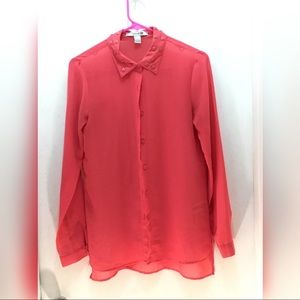 Peachy Long sleeve see through Top Studded collar